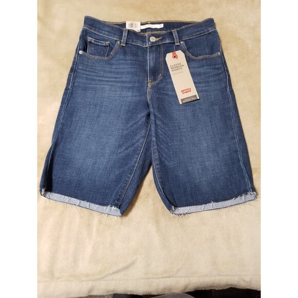 Levi's NWT Bermuda Shorts Denim Jeans Sculpt Mid Rise Slim Through Size 26 Blue - Picture 1 of 14